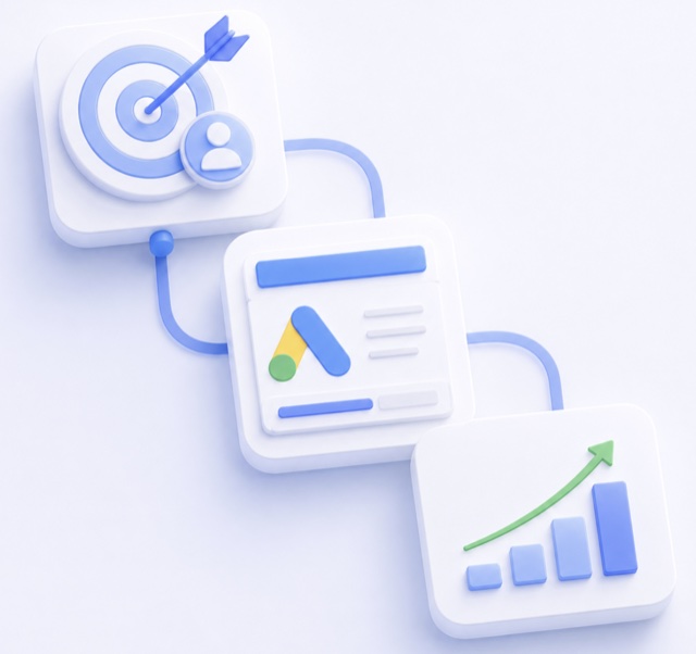 Illustration de campagnes Google Ads : ciblage, annonces et résultats